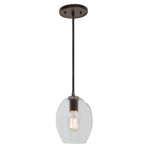 JVI Designs 1300-08 G3 One light grand central Pendant oil rubbed bronze finish 6" Wide, clear mouth blown glass sophie shade